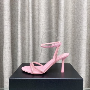 Pink Crystal Strap Stiletto Heel Mules Open Toe Slip On High Heel <b>Sandals</b> Fashion Women <b>Evening</b> Party Shoes - Product Image 1