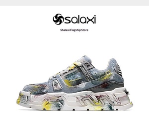Sneakers Chunky da Uomo Designer Graffiti Traspiranti in Denim e Pelle con Ammortizzazione, Scarpe da Skateboard Comode e alla Moda Streetwear - Product Image 6
