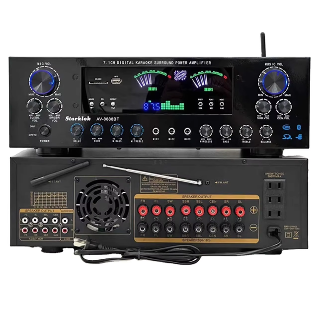 Professional 7.1 Channel 2000W Ultra-High Power Home Theater Amplifier BT Wireless Home KTV Surround Sound System