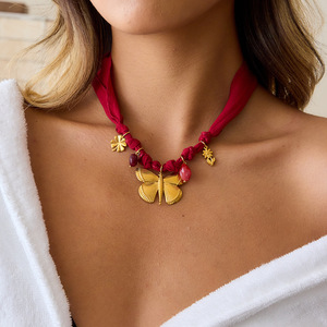 Butterfly Pendant <b>Necklace</b> Stainless Steel Red Cord Women's Fashion Jewelry <b>Statement</b> Piece Elegant Design - Product Image 2