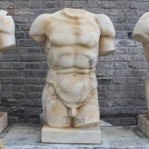 Sculpture de buste masculin en marbre de pierre sculptée à la main, torse musclé nu - Product Image 2