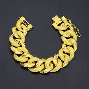 Jxx Women's 24K Gold Plated Charm Bracelet Hot Selling <b>Fashion</b> Cuban Chain Design Trendy Brass Bangle - Product Image 5