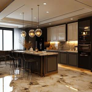 Comptoir de bar moderne pour cuisine, design d'îlot personnalisé, finition acrylique, charnières à fermeture douce, acier inoxydable, ensemble complet comprenant un évier - Product Image 5