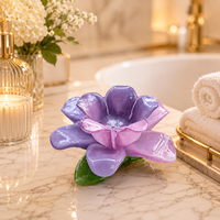 Photophore en verre soufflé à la main, motif Fleur de Lotus Rose Lavande, pour centre de table, décoration de Noël et de la maison, finition pulvérisée