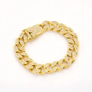 12MM 7.25inch 18K Gold Plated Bracelet Hip Hop Cubic Zirconia Ice Cuban Link Bracelet