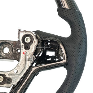 Volante de Fibra de Carbono Negro Real para <span class=keywords><strong>Hyundai</strong></span> Veloster con Cuero Perforado y Línea Central Roja, Costuras Personalizadas para Veloster - Product Image 4