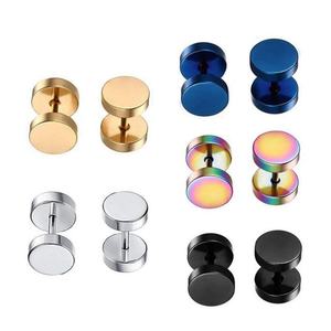 Dumbbell Style Stainless Steel Earrings Faux Gauges Ear Tunnel Stretcher Body Jewelry Nose Rings - Product Image 2
