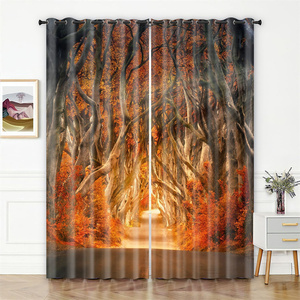 Cortinas opacas con paisaje de bosque, Misty Sunshine Woodland Tree Path Nature Landscape Print Oscurecimiento Ventana Ojal Cortinas/ - Product Image 5