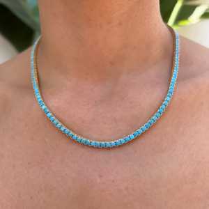 Collar de Cadena de Tenis con Incrustaciones de Turquesas Azules de 3 mm Chapado en Oro, Venta Caliente 2023, Joyería de Moda para Mujer - Product Image 5
