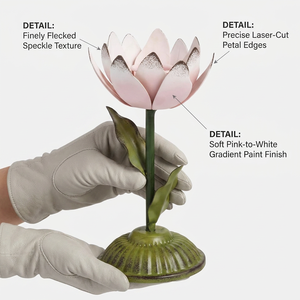 Support de bougie Lotus en fer, fleur rose, base verte, décoration d'intérieur, support en métal durable - Product Image 4