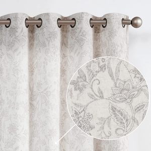 XinLan Drapé Rideaux Ready Made Chambre Imprimé Floral Couleur Naturelle Lin Léger Sheer Rideau pour la <span class=keywords><strong>Maison</strong></span> - Product Image 2