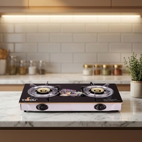 Kompor Gas Portable 2 Tungku Kaca Temper Berkualitas Tinggi dari Cina, Peralatan Dapur, 2 Plat, Cocok untuk Luar Ruangan