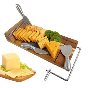 Acacia Wood Cheese Cutting Board Cheese Slicer With Stainless Steel Wire And Slate