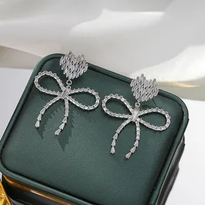 SENYU Custom Fairy Sweet Bowknot Cubic Ziraonia Drop Earring for Girls Party Gift CZ Jewelry Bridal Earring Brazil Export