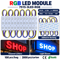 Module d'enseigne LED DC12V RGB, module de rétroéclairage 5050 3 LED, module IP65 75x15mm, adhésif au dos pour lettres lumineuses et enseignes de magasin