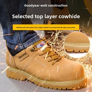 أحذية أمان من Goodyear لحماية العمل أحذية عمل صيفية أحذية منخفضة القطع من الطبقة الأولى مضادة للسحق صلبة من جلد البقر - Product Image 2