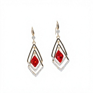 Boucles d'oreilles géométriques coréennes en cristal double diamant, bijoux fantaisie pour femmes, ROUGE, vente en gros - Product Image 2