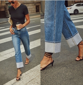 Los últimos jeans de mujer de pierna recta elásticos para primavera y verano, jeans retro de cintura alta con efecto arrugado. - Product Image 3