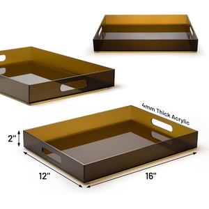 Plateau de service décoratif en acrylique fait main jetable avec poignées pour table basse ottoman, bar, cuisine, fête - <span class=keywords><strong>Ambre</strong></span> - Product Image 2