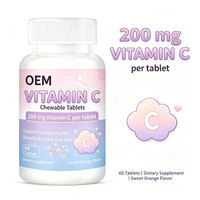 Comprimés à croquer de vitamine C OEM/ODM, 200 mg par comprimé, soutient la santé immunitaire, 60 unités, saveur orange