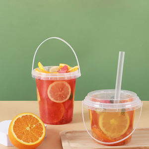 Seau à thé aux fruits jetable de 32 oz (1000 ml), gobelets à thé Boba, gobelets en plastique, seau en plastique, seau à bière avec couvercle et poignée - Product Image 1