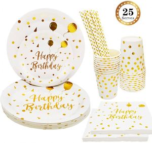 Microstar serve 25 persone festa di compleanno piatti di carta e tazze e tovaglioli per festa di compleanno set stoviglie usa e getta stoviglie - Product Image 1