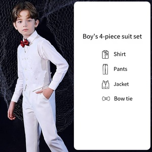 Completo formale da ragazzo elegante a 4 pezzi gilet su misura in bianco e nero con papillon abbigliamento da ragazzo per eventi di matrimoni - Product Image 4