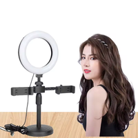 Lampu Ring Mini 6-Inci Laris Manis, Portabel, Tahan Air, Penjepit Dudukan Ponsel Ganda untuk Siaran Langsung, OEM Brand