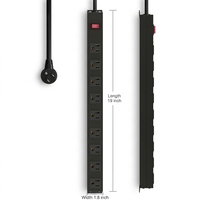 PDU de 19'' 1U para Montaje en Pared con Tira de Alimentación, Interruptor de Distribución, Cable de Extensión, Protector contra Sobrecargas y Sobretensiones para Gabinete