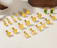Boucles d'oreilles clous en or massif 18 carats AU750, motifs papillon, boule, cœur et trèfle à quatre feuilles avec motif floral diamanté