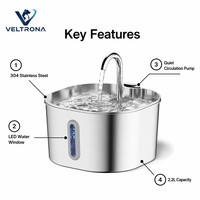 Fontaine à eau pour animaux de compagnie en acier inoxydable de 2,2 L, distributeur automatique intelligent pour chats et chiens, pompe silencieuse, filtre USB, vente en gros