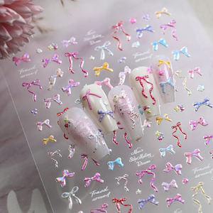 Pegatinas 5D en relieve de flores primaverales para uñas, calcomanías coloridas de lazos y flores para manicura, calcomanías iridiscentes de lazos para uñas. - Product Image 5