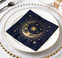 Serviettes de cocktail carrées en feuille d'or étoile et lune pour fête, écologiques, biodégradables, jetables