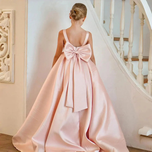 Abito da Cerimonia in Raso <span class=keywords><strong>Bianco</strong></span> per <span class=keywords><strong>Bambina</strong></span>, <span class=keywords><strong>Vestito</strong></span> da Principessa per Damigella, Abito per Esibizioni di Pianoforte e Concorsi - Product Image 2