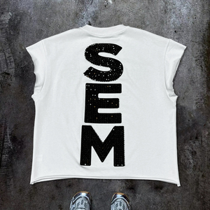 Streetwear d'été personnalisé gilet décontracté sérigraphié t-shirt sans manches oversize fabricant débardeur en coton avec strass pour hommes - Product Image 2