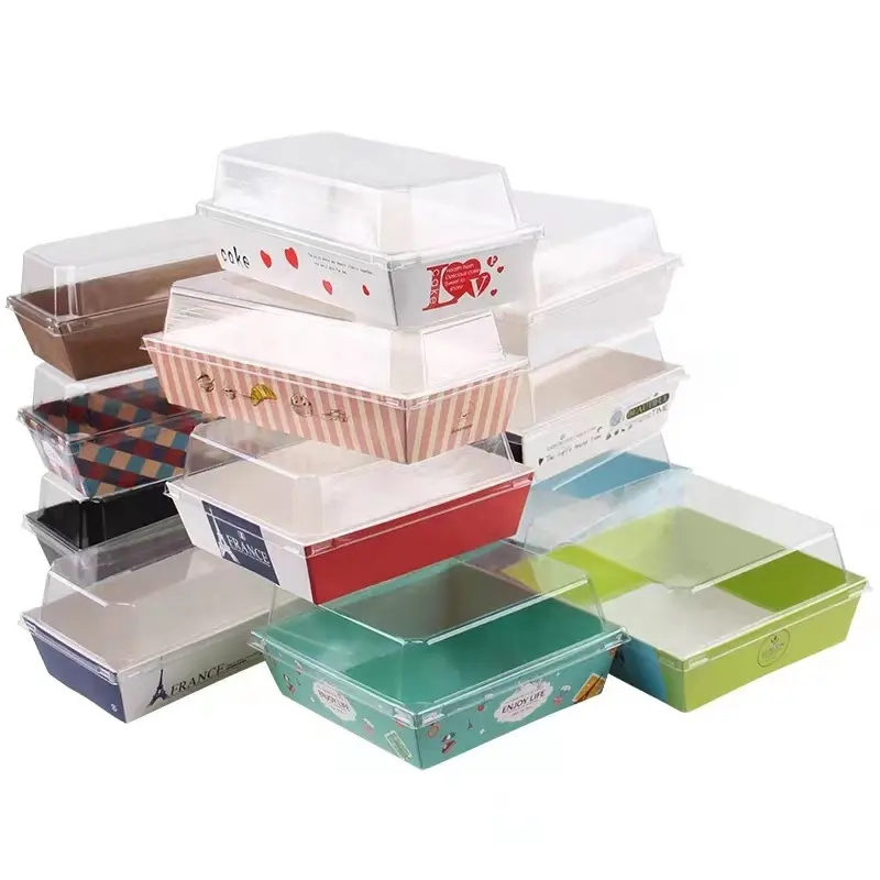Customize high quality Paper Cake Pastry Box Swiss Roll Cake Fast Food Sandwich Sushi Packaging Box With Clear Lid