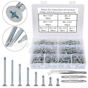 220pcs Zinc Plated Steel #8 Hex Washer Head Self Drilling Screw Assortment Kit Imperial Inch Metal Fasteners - Product Image 4