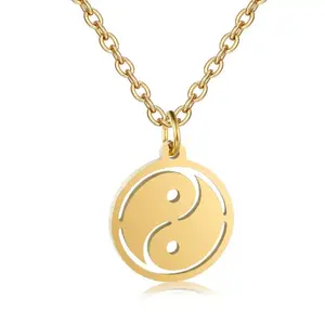 Zhongzhe Jewelry Custom Hollow yin and yang Tai Chi gossip can be laser lettering pendant DIY logo Stainless steel necklace