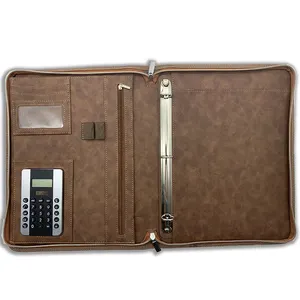 New Fashion Brown PU Leather A4 Leather Folder Portfolio Padfolio Clipboard Conference Signature Folder With Calculator