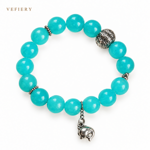 Bracelet extensible en amazonite bleue naturelle, perles rondes, avec breloque décorative, pour femmes, fournisseur en gros de bijoux - Product Image 1