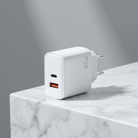 Chargeur mural double port 45W Type-C PD USB-A QC à charge rapide pour ordinateur portable et téléphone portable, prise US EU, voyage, électrique