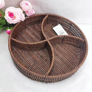 Round Divided Rattan Tray For Home <b>Storage</b> Fruit Snack Living Room Tabletop Handmade - Product Image 3