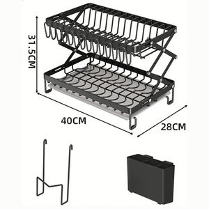 Égouttoir à vaisselle pliable à 2 niveaux avec plateau de drainage, organisateur de cuisine rétractable et support de rangement - Product Image 2