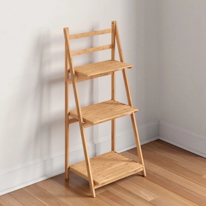 Modern Multi-Layer Solid Wood Freestanding <strong>Bathroom</strong> Shelves with Bamboo Folding <strong>Ladder</strong> Plant Stand <strong>Storage</strong> for Home &amp; Hotel Use - Product Image 4