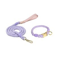 Loudik vente en gros stocké personnalisé poignée en cuir de luxe laisse pour animaux de compagnie fait à la main tressé coton corde grand chien laisse et collier ensemble
