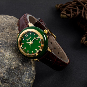 Reloj de Mujer de Jade Sintético Verde, Miyota 2015, Esfera de Cristal de Cuarzo, Caja de Aleación IPG, Correa de PU, Resistente al Agua 3ATM, Personalizable - Product Image 6