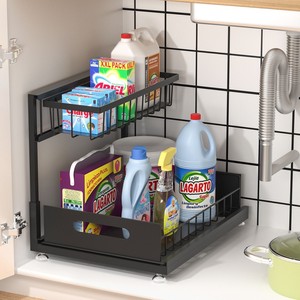 Support de <span class=keywords><strong>rangement</strong></span> multifonctionnel en métal à 2 niveaux, peu encombrant, étanche et non pliable pour épices, idéal pour cuisine et salle de bain, style moderne - Product Image 1