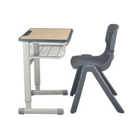 Ensemble de mobilier scolaire avec bureau réglable en hauteur en métal et bois et chaise en plastique, fourni directement par l'usine