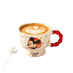 Tazza in Ceramica <span class=keywords><strong>a</strong></span> Tema Cartone Animato, Tazza da Caffè con Piedino <span class=keywords><strong>a</strong></span> <span class=keywords><strong>Pois</strong></span> Mickey Minnie, Tazza per Latte con Manico Colorato per Colazione - Product Image 5