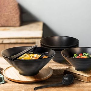 Juego de cuencos de <span class=keywords><strong>ramen</strong></span> de melamina de 9 pulgadas de estilo japonés, cuenco de fideos Pho Udon para sopa asiática negra mate con <span class=keywords><strong>cuchara</strong></span>, palillos para restaurante - Product Image 6